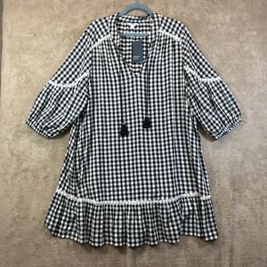 Crown & Ivy Plus Size Black White Gingham Tiered Dress Sz 3X Cottage NWT